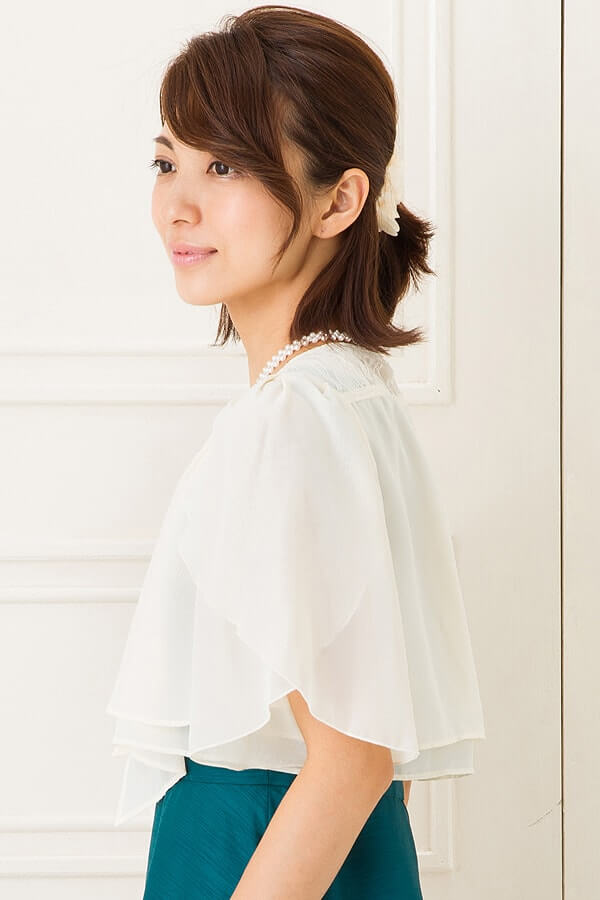 肩レースのベージュシフォンボレロの商品画像7