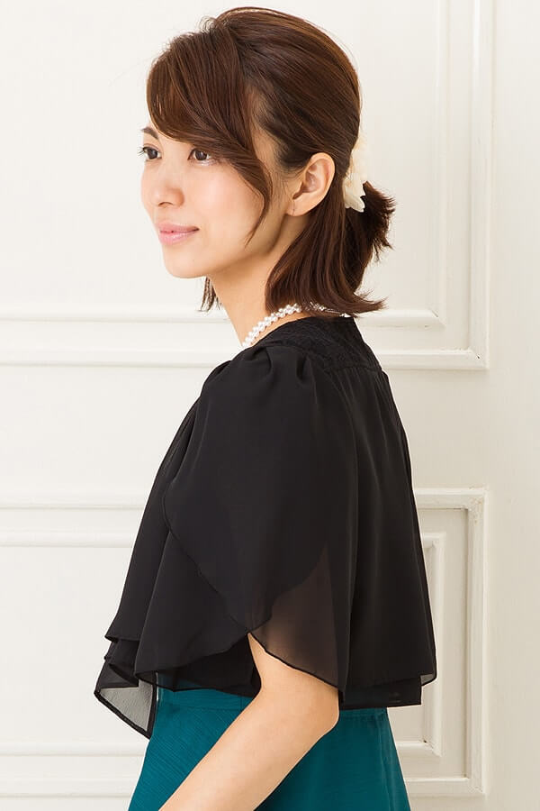 肩レースの黒シフォンボレロの商品画像7