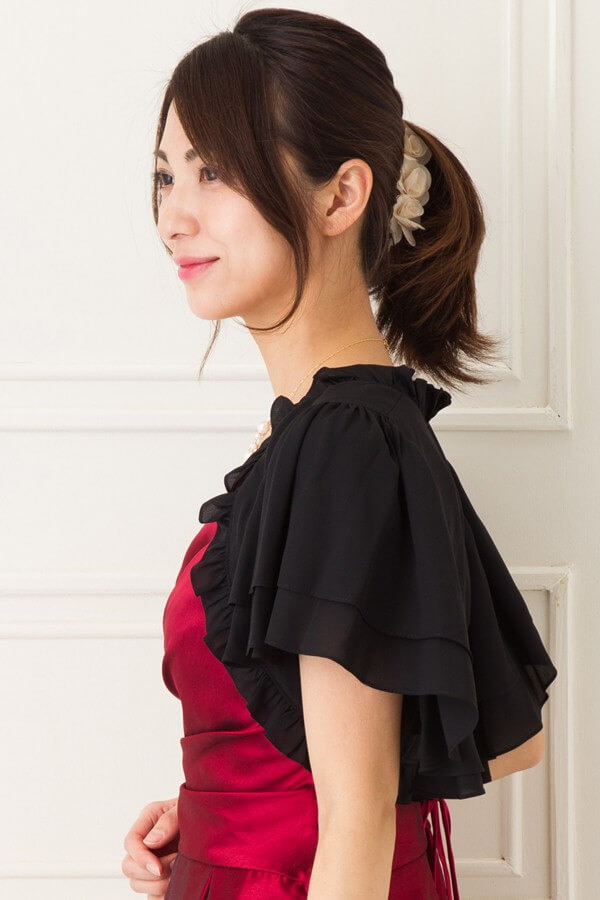 フリル付き黒シフォンボレロの商品画像3