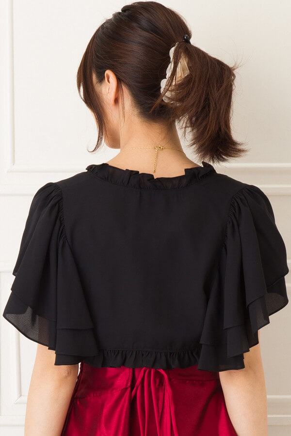 フリル付き黒シフォンボレロの商品画像4