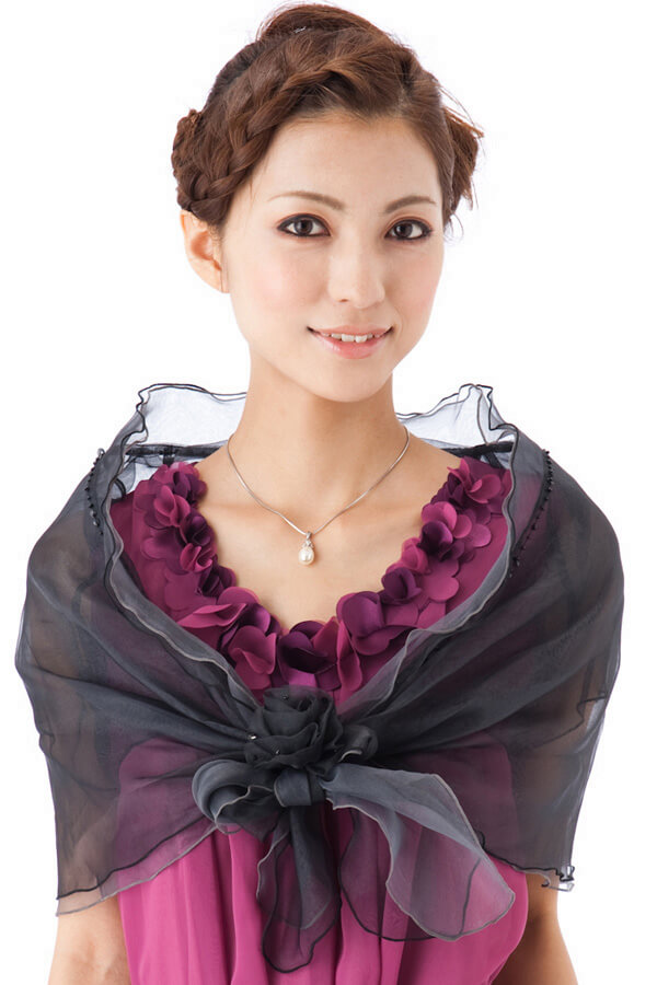 シュシュ付きショール風黒ボレロの商品画像4