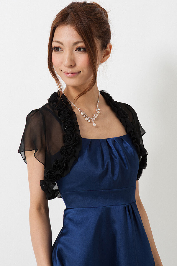 ラメフラワーモチーフ付きシフォン黒ボレロの商品画像7