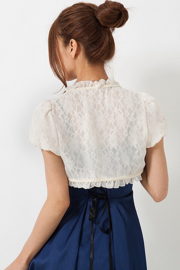 パフスリーブレースシフォンアイボリーボレロの商品画像7