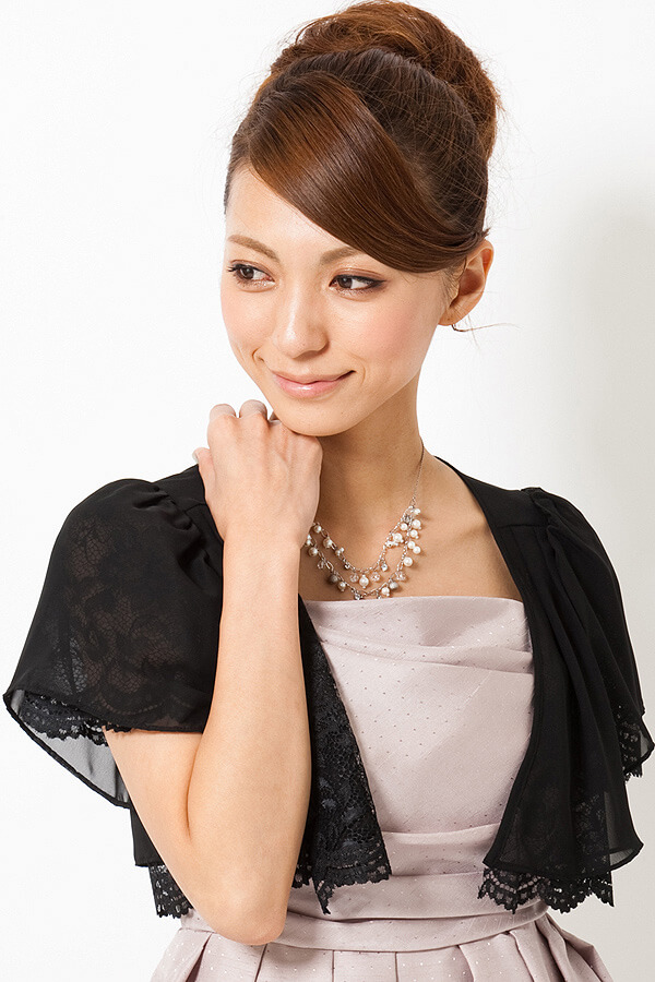 リバーシブルレースシフォン黒ボレロの商品画像6