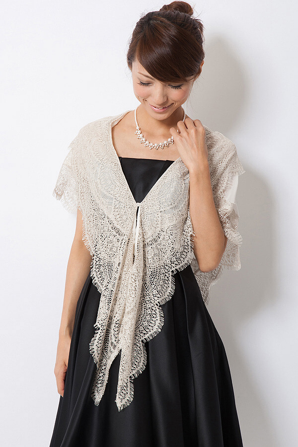 シフォン×ラメニットベージュストールの商品画像6