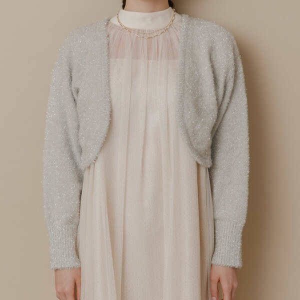 ベージュのラメニットボレロ | C-4054