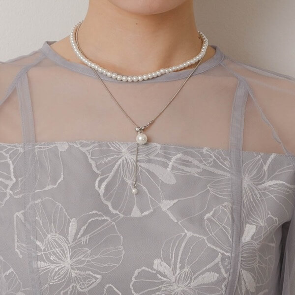 シルバーのMANY WAYパールネックレス | D-6056