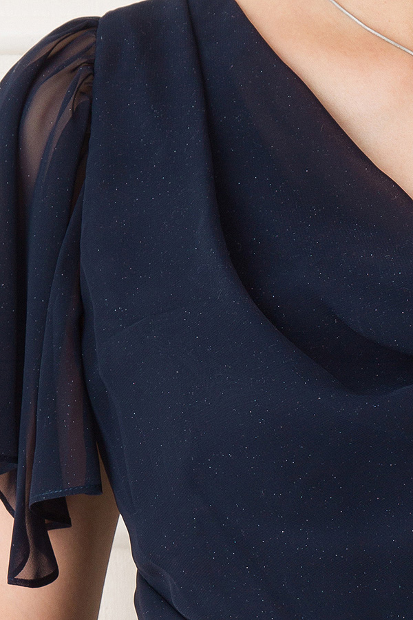 ネイビーの袖ありフレアスリーブドレスの商品画像10