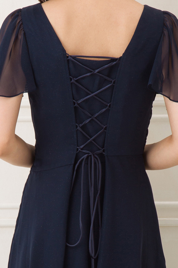 ネイビーの袖ありフレアスリーブドレスの商品画像8