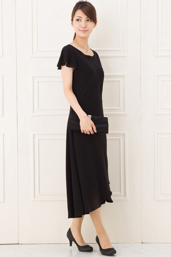 袖あり黒シフォンミディアムドレスの商品画像4