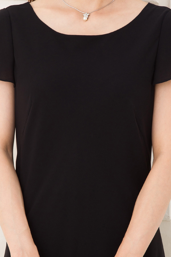 袖あり黒シフォンミディアムドレスの商品画像5