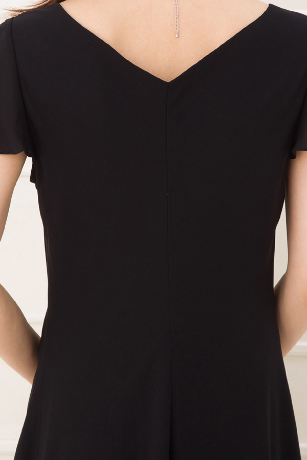 袖あり黒シフォンミディアムドレスの商品画像6