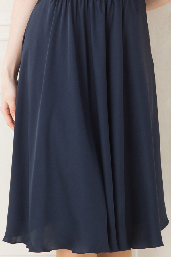 袖ありウエストスパンコール飾りの濃紺ジョーゼットミニドレスの商品画像7