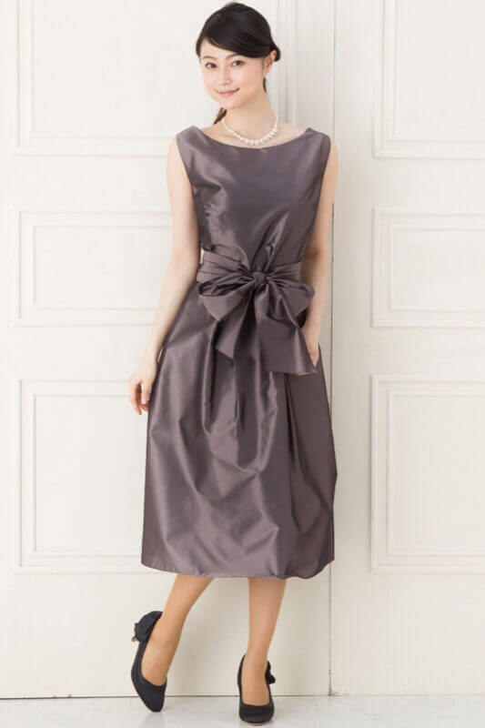 ベルト付き京紫シャンタンワンピースのレンタルドレス