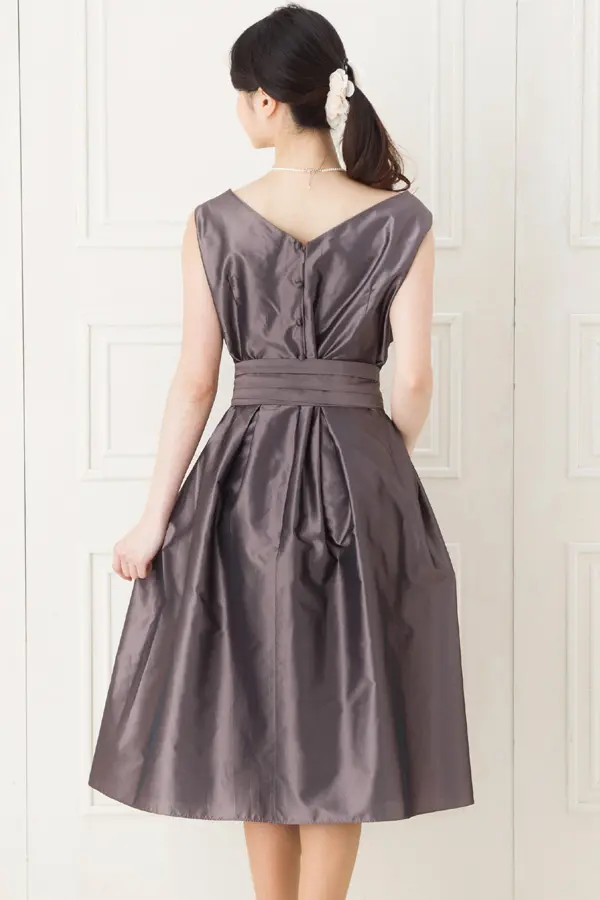 ベルト付き京紫シャンタンワンピース Genetvivien 3l 4l 結婚式パーティーのレンタルドレスはリリアージュ