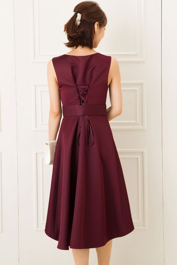 ベルト付きバーガンディーミディアムドレスの商品画像3