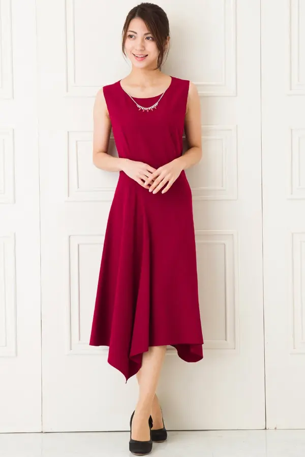 背中編み上げワインレッドワンピース Lacoupe Ll 3l 結婚式パーティーのレンタルドレスはリリアージュ