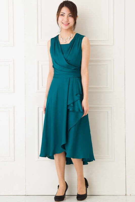 カシュクールグリーンミディアムドレスのサムネイル画像