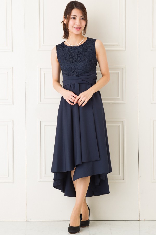 ウエストリボンモチーフのネイビーミディアムドレスの商品画像1