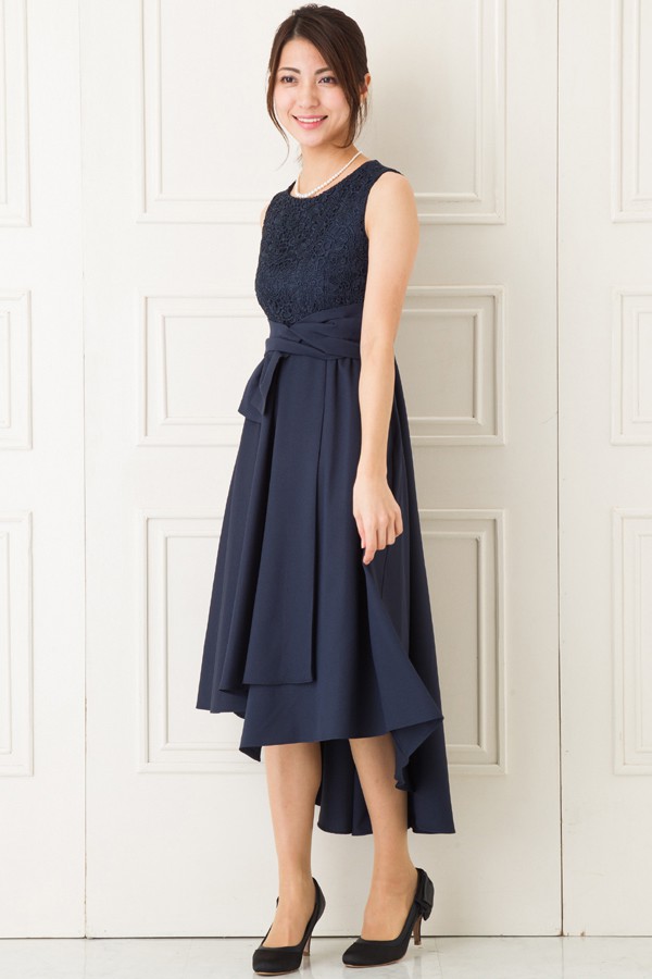 ウエストリボンモチーフのネイビーミディアムドレスの商品画像2