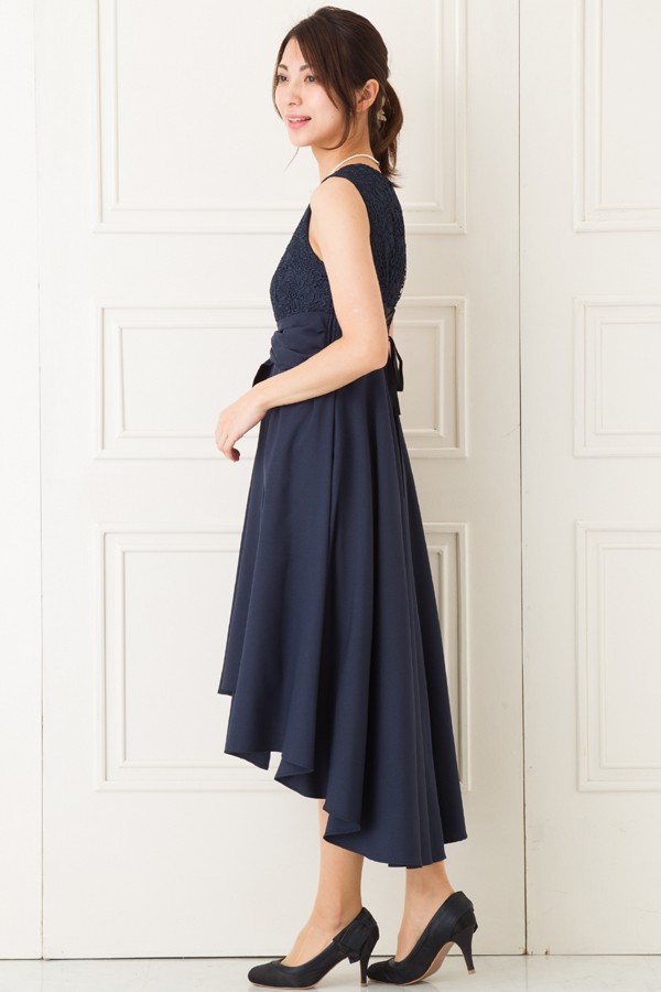ウエストリボンモチーフのネイビーミディアムドレスの商品画像3