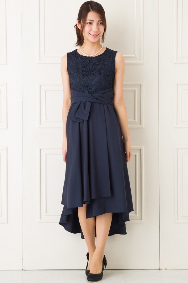 ウエストリボンモチーフのネイビーミディアムドレスの商品画像5