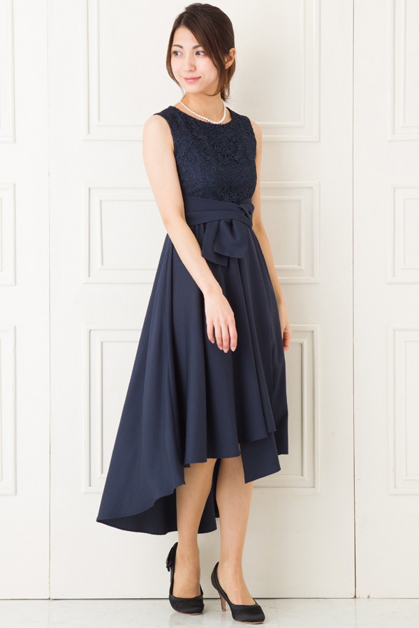ウエストリボンモチーフのネイビーミディアムドレスの商品画像6