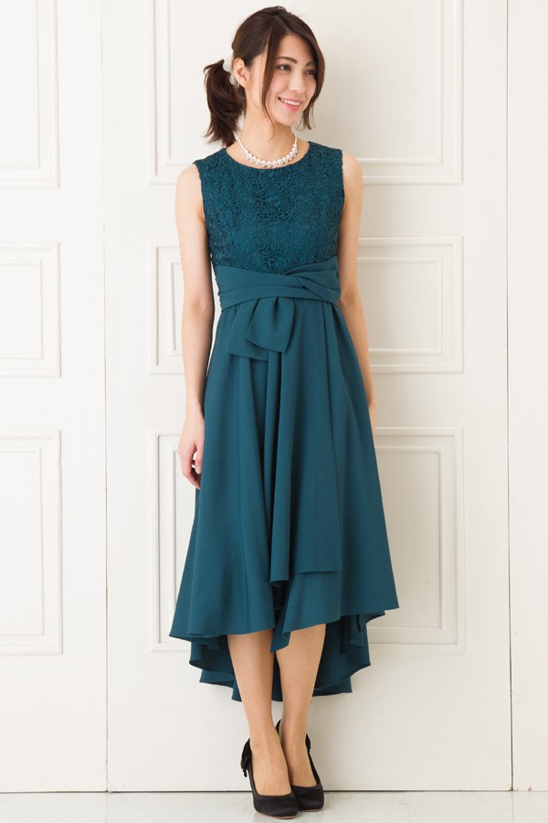 ウエストリボンモチーフのグリーンミディアムドレスの商品画像2