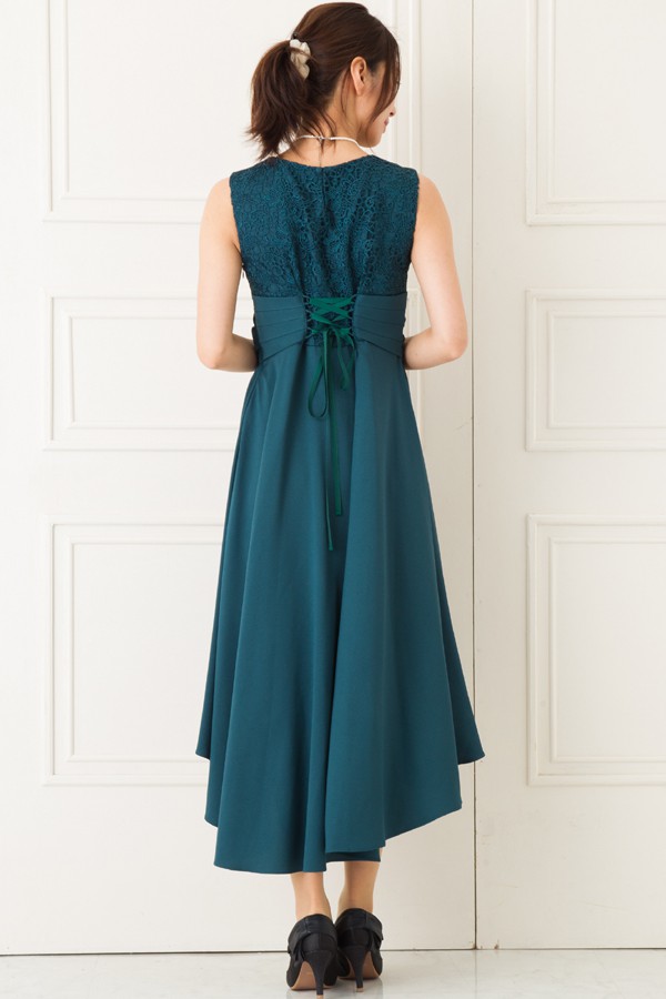 ウエストリボンモチーフのグリーンミディアムドレスの商品画像4