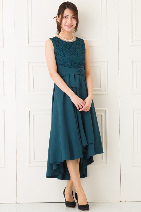 ウエストリボンモチーフのグリーンミディアムドレスの商品画像5