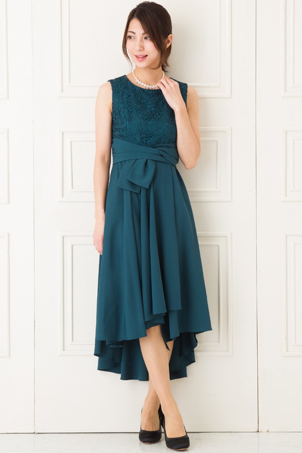 ウエストリボンモチーフのグリーンミディアムドレスの商品画像6