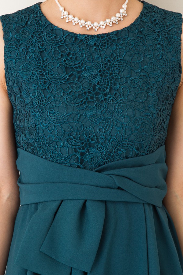 ウエストリボンモチーフのグリーンミディアムドレスの商品画像7