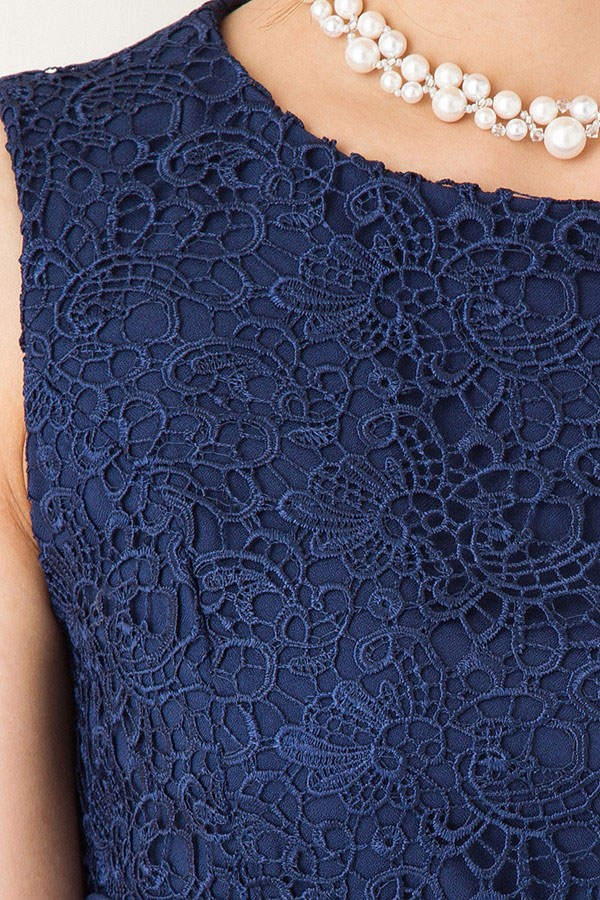 ウエストリボンモチーフのネイビーブルーミディアムドレスの商品画像10