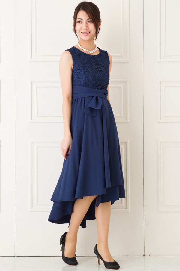 ウエストリボンモチーフのネイビーブルーミディアムドレスの商品画像2