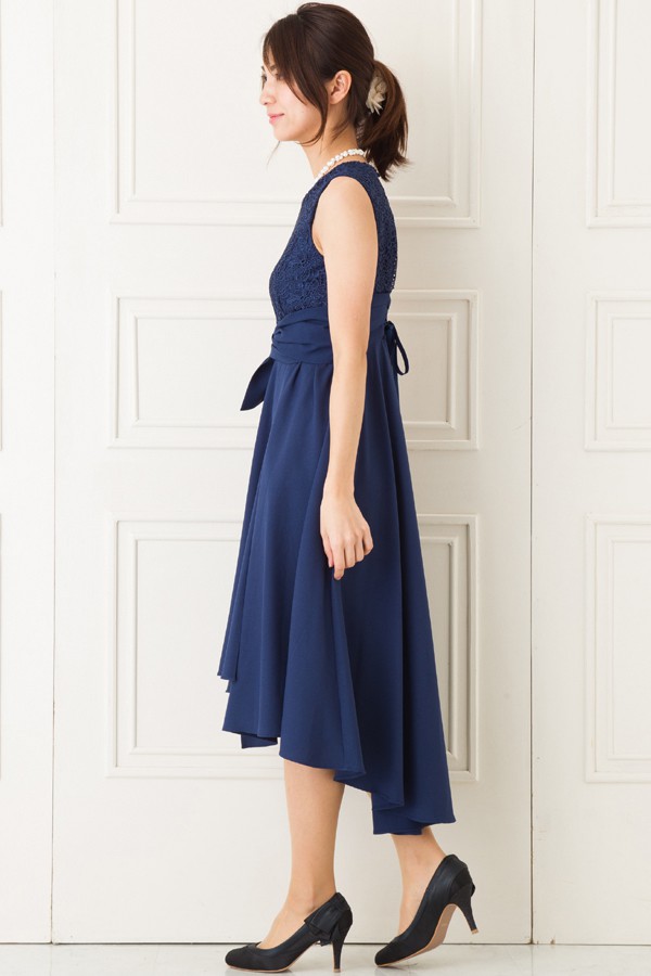 ウエストリボンモチーフのネイビーブルーミディアムドレスの商品画像3