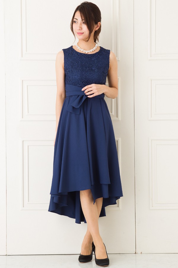 ウエストリボンモチーフのネイビーブルーミディアムドレスの商品画像5