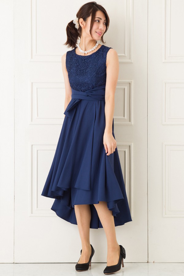 ウエストリボンモチーフのネイビーブルーミディアムドレスの商品画像6