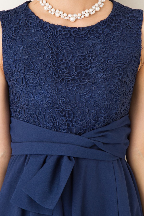 ウエストリボンモチーフのネイビーブルーミディアムドレスの商品画像7