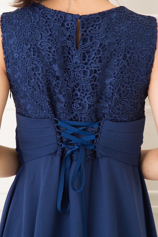 ウエストリボンモチーフのネイビーブルーミディアムドレスの商品画像8