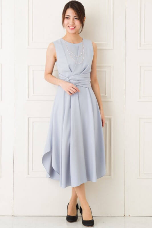 ブルーグレーミディアムスカートのレンタルドレス