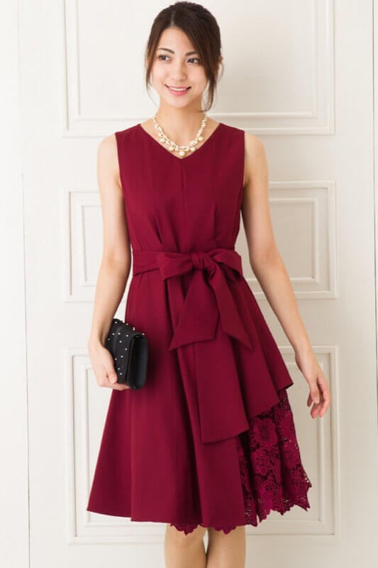 カギ編みスカートワインレッドミニドレスのレンタルドレス