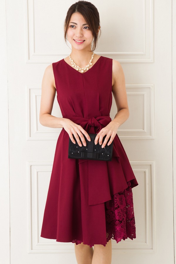 カギ編みスカートワインレッドミニドレスの商品画像2