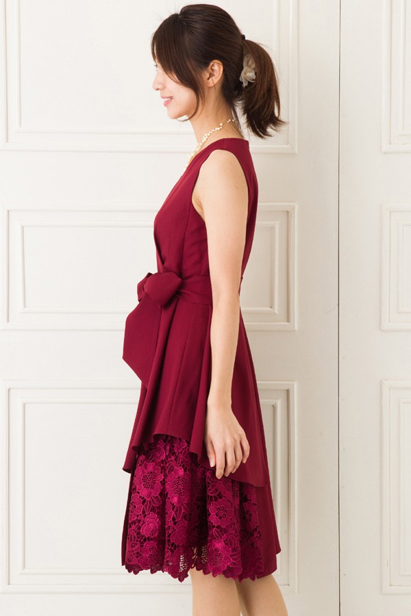 カギ編みスカートワインレッドミニドレスの商品画像3