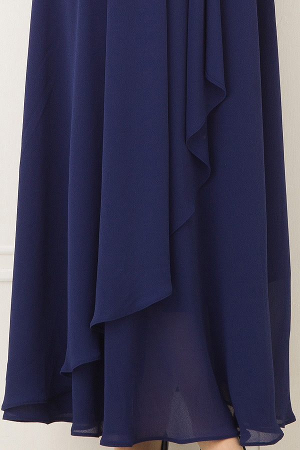 ビーズ飾りのネイビーシフォンミディアムドレスの商品画像8
