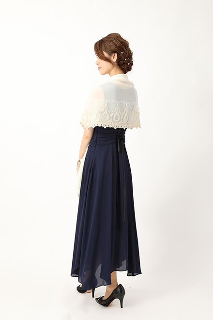 ネイビーのロングシフォンドレスの商品画像6