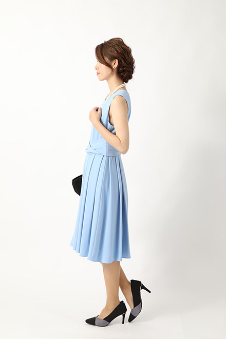 サックスブルーのウエストリボンドレスの商品画像3