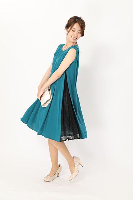 ブルーグリーンのサイドレースドレスの商品画像1