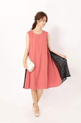[M]コーラルピンクのサイドレースドレス
