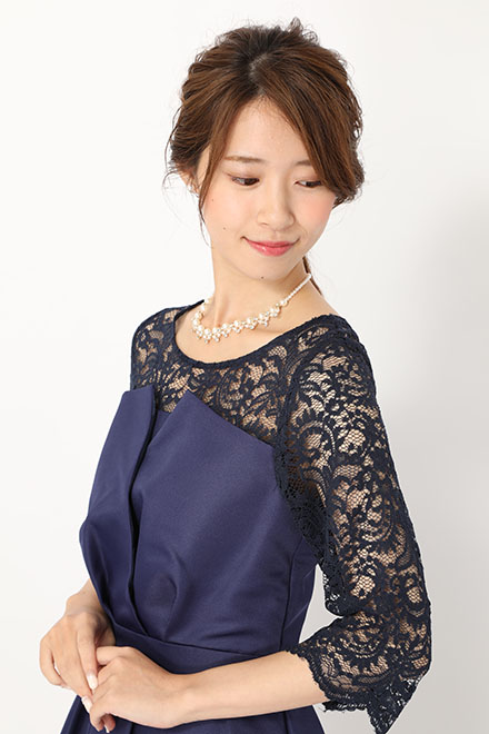 ネイビーの袖付きビスチェ風ロングドレスの商品画像5