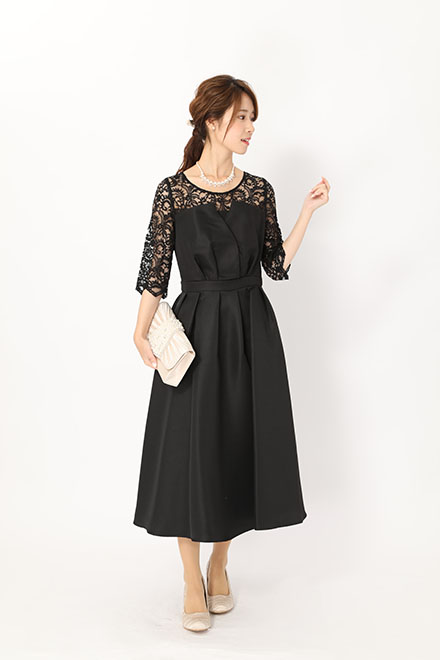 黒の袖付きビスチェ風ロングドレスの商品画像1